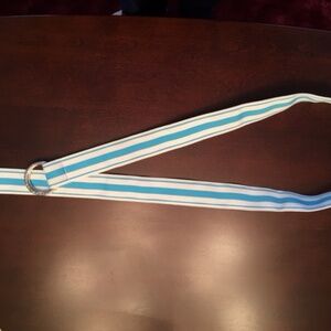 Lauren Ralph Lauren Aqua & White Stripe 47" Belt Silver Buckle-NWOT